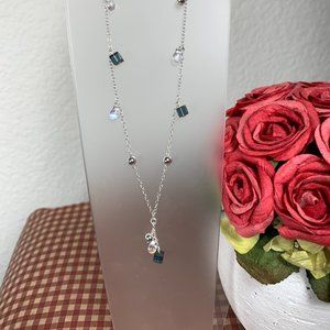 NEW 16" Hand-wired Real Silver (not plated) & Iolite Moonstone Tassel Necklace